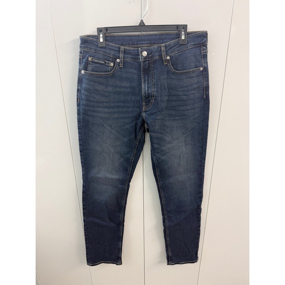 Calvin Klein Jeans Mens 34x32 Slim Fit High Stretch Dark Wash Denim Blue Jeans